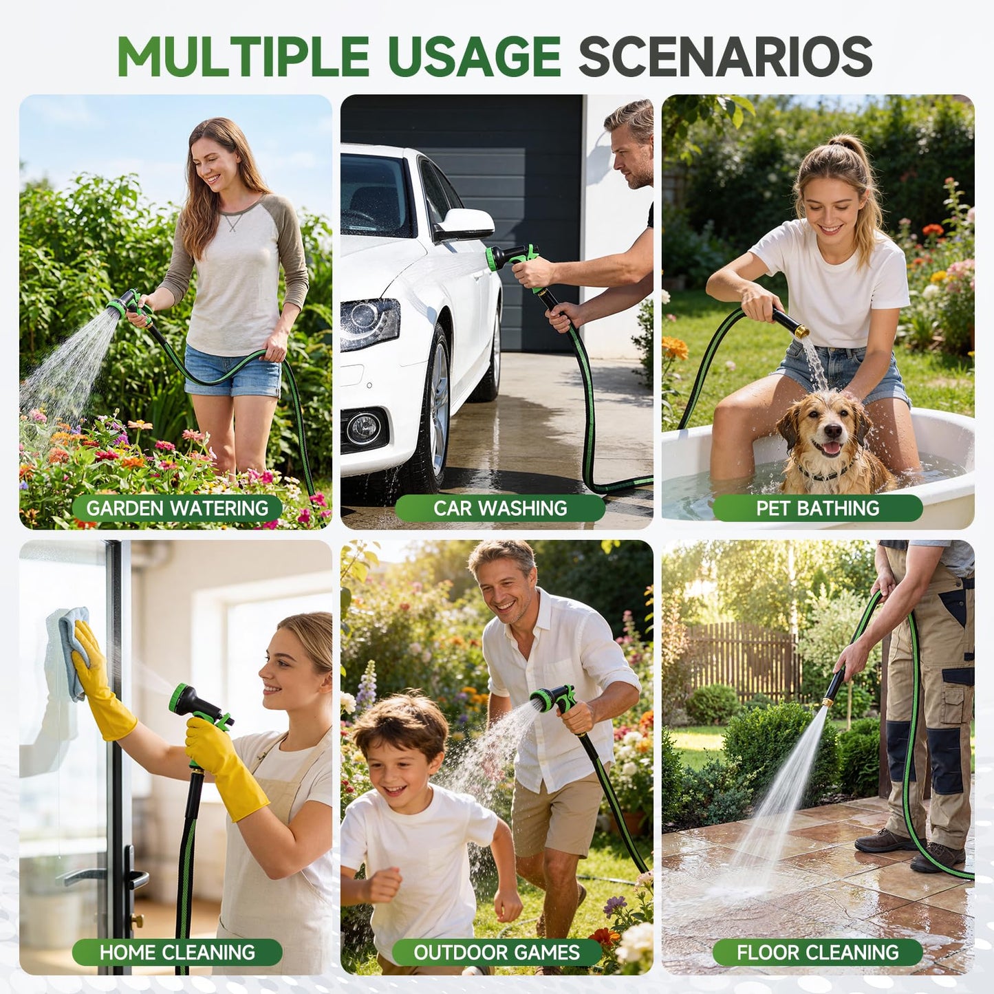 Garden Hose 25 ft Flexible Water Hoses Non-Expanding Lightweight Portable No Kink High Pressure Flat Fabric 3/4” fittings Leak-proof Durable Pipe for Outdoor Outside Yard Lawn Patio Watering Car Wash