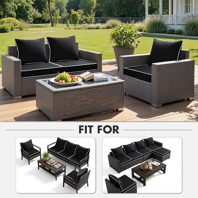 MIULEE Black Outdoor Seat Cushion 24x24 Inch Waterproof & 3 Year Fade Resistant