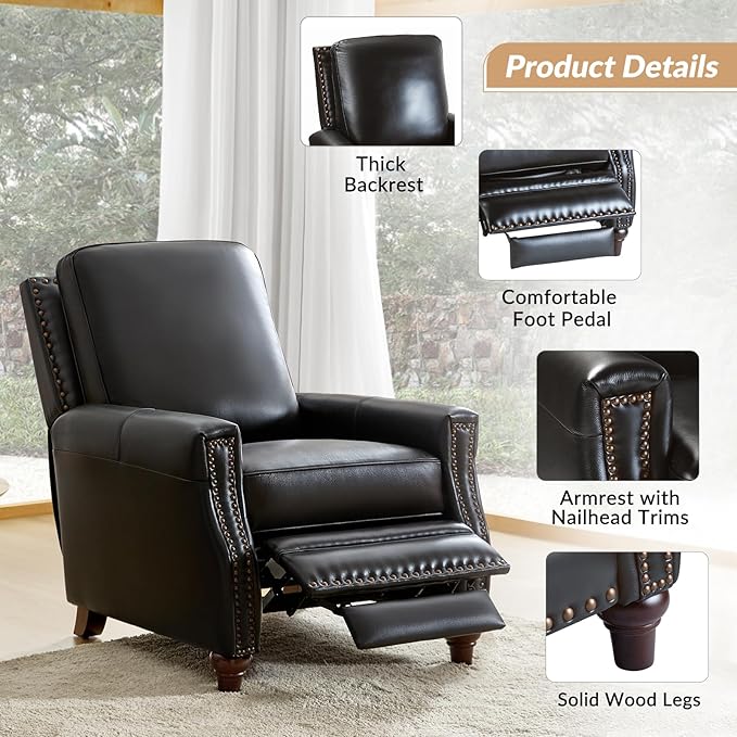 HULALA HOME Genuine Leather Manual Recliner Chair