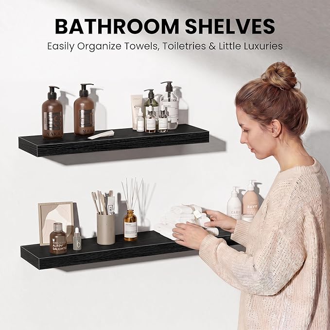 Fun Memories 32 Inch Floating Shelves Wall-Mounted, Rustic Wood Shelf