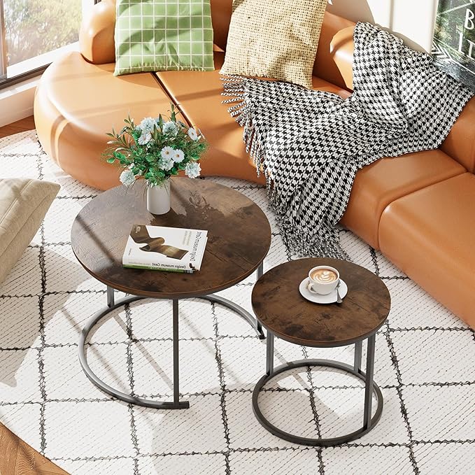 aboxoo Coffee Table Nesting Round Table Set of 2 Side Table