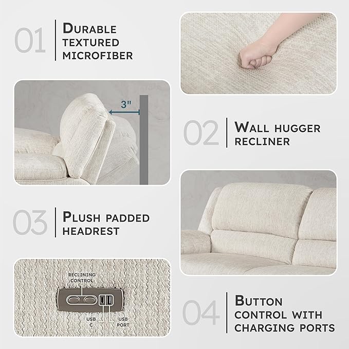 Lexicon Power Double Reclining Sofa, Textured Microfiber Wall Hugger Recliner