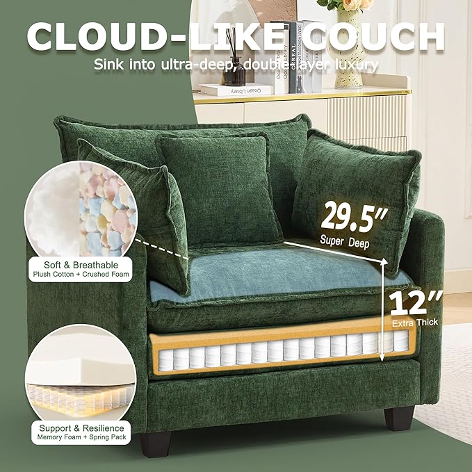 Modular Sectional Sofa Cloud Couch, Deep Seat Washable Chenille Fabric Sofa