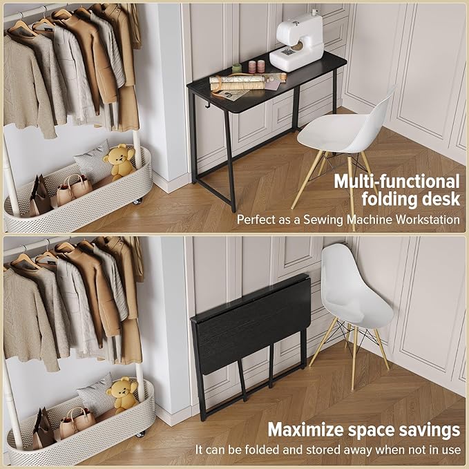 WOHOMO Folding Desk, 39.4" Narrow Writing Foldable Desk, Space-Saving Laptop