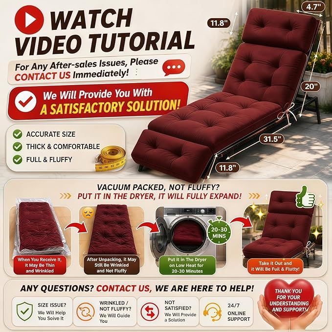 Chaise Lounge Cushion Outdoor, Waterproof Thick Patio Lounge Chair Cushion