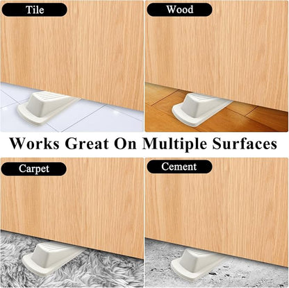 4 Pack Door Stoppers for Bottom of Door, White 4.8x2.2x1.3in Door Stops, Rubber Door Stopper Wedge, Sturdy Stackable Door Stops for Floor