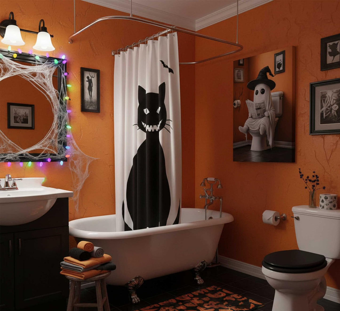 Halloween Funny Ghost Canvas Wall Art Ghost on Toilet Gothic Horror Creepy Dark Academia Painting Picture Wall Decor Poster Print Artwork for Bathroom Home Decoration