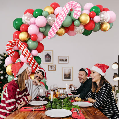 Christmas Balloon Garland Arch kit for Girls, Dark Sage Green Pink Red Gold Snowflake Xmas Balloon Arch with Red Pink Candy Cane Foil Balloons Set for Women New Year Holiday Birthday Party Decorations