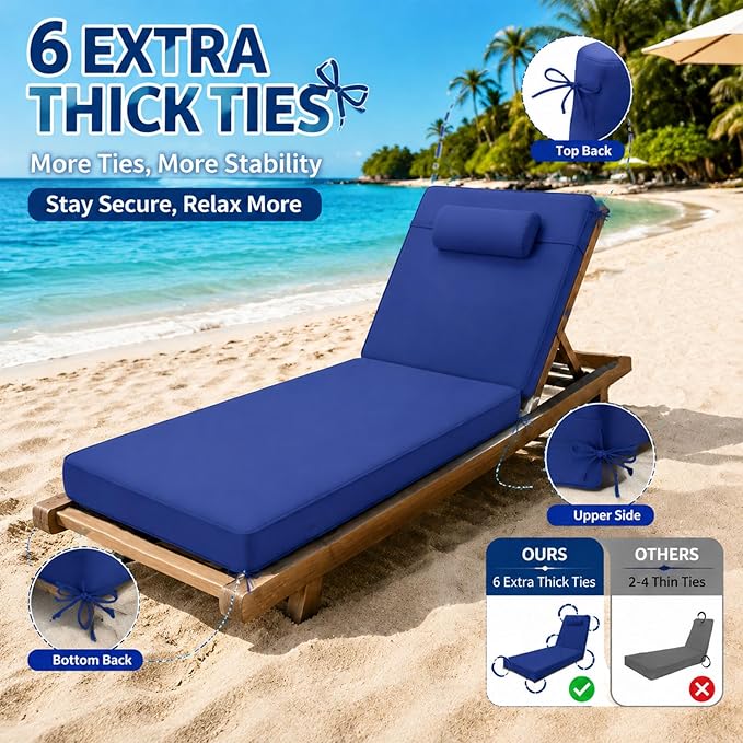 Chaise Lounge Cushion for Outdoor Furniture, Waterproof, Fade-Resistant and