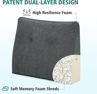 TANYOO Back Support Pillow for Recliner Soft Dual Layer Lumbar Support Pillow with Memory Foam Shreds Ergonomic Orthopedic Couch Back Cushions for Elderly Lower Back Pain Relief Dark Grey