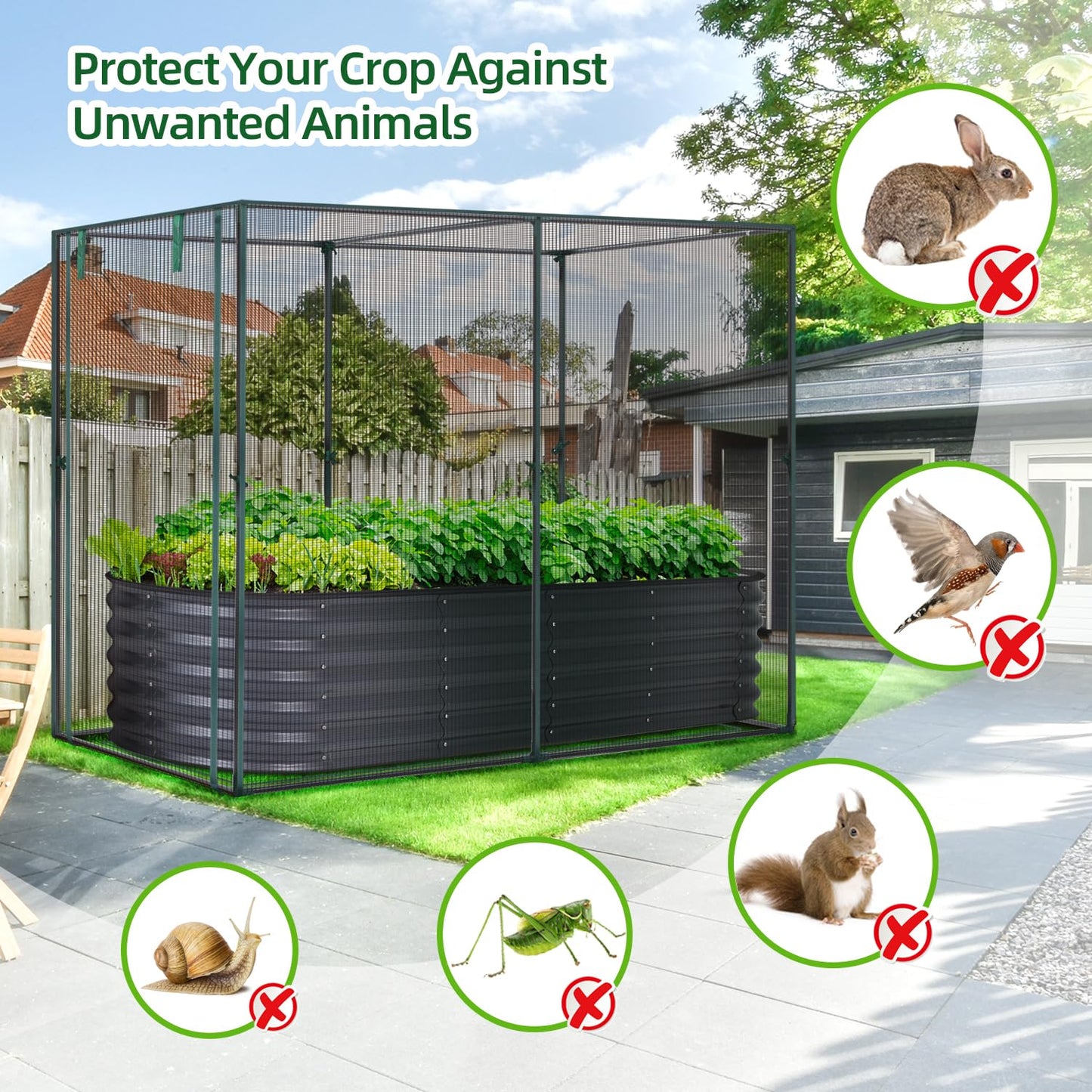 Ohuhu Crop Cages for Garden Plant:6.6x3.9x5.3 Ft Plant Protection Tent with Zippered Door, Raised Bed Cover, Garden Bed Cover with Frame, Wind-Resistant Plant Cages for Outdoor Plants
