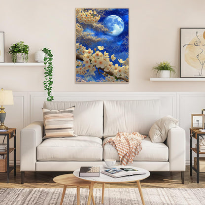 1000 Piece Jigsaw Puzzle, White Cherry Blossoms & Full Moon