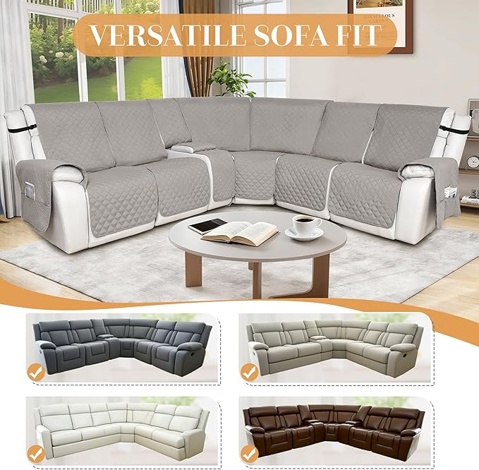 HDCAXKJ 100% Waterproof Reclining Sectional Couch Covers L Shape Recliner Sofa