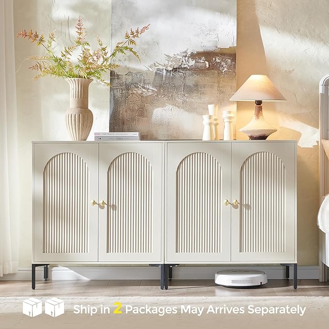 IFBUY Modern Sideboard Buffet Cabinet, 61.75" W Fluted Arched Buffet Cabinet
