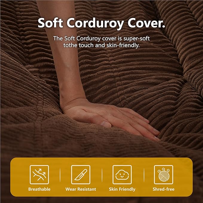 N&V Fireside Mid Century Armless Floor Sofa, Soft Premium Corduroy Floor Lounge