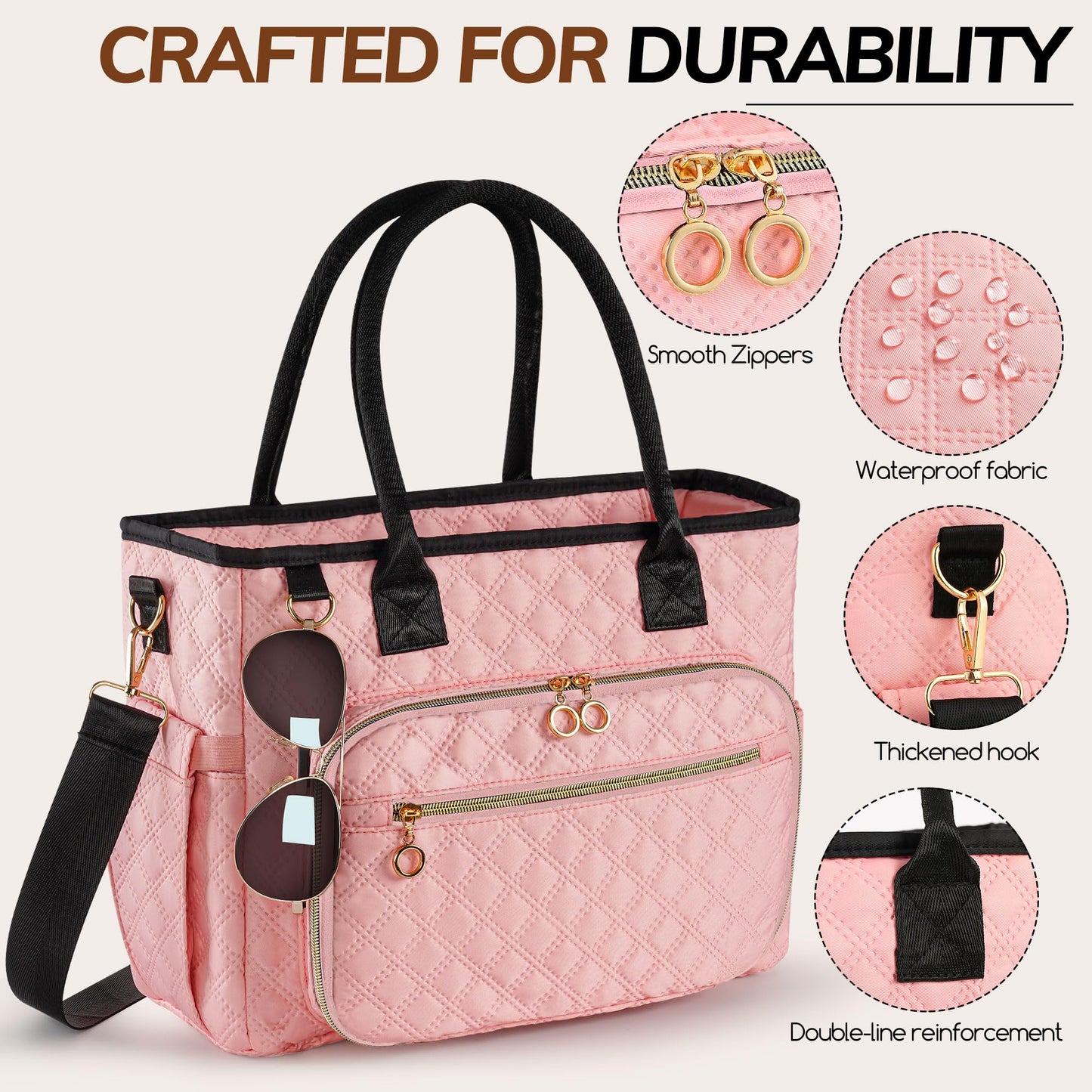 Large Bible Bag with Bible Cover Case for Women, Quilted Church Tote Bags for Bible Study Supplies, Christian Gifts for Women (Pink)