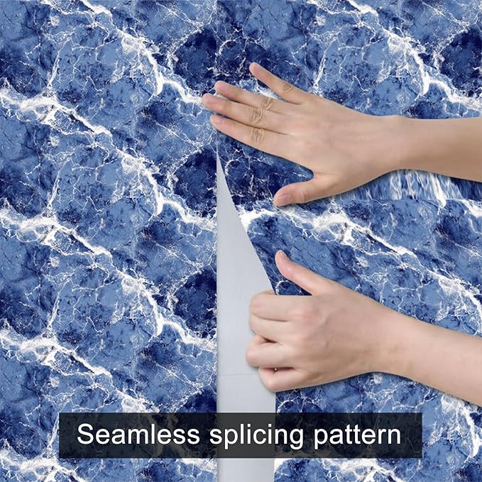 HOMETITUTE Blue Marble Wallpaper Peel and Stick Ocean Wave Pattern 118.1x17.7