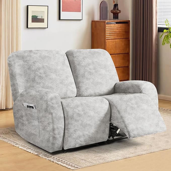 ANARACHON Leather Look Loveseat Recliner Cover, 6-Pieces Stretch Dual Recliner