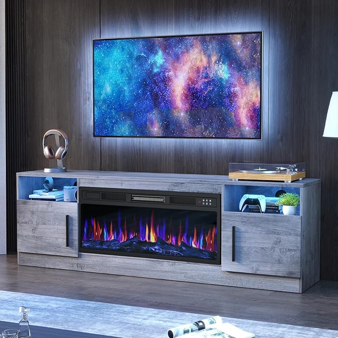 PRETZI Fireplace TV Stand with 36" Fireplace Up to 80" TVs, Remote Control