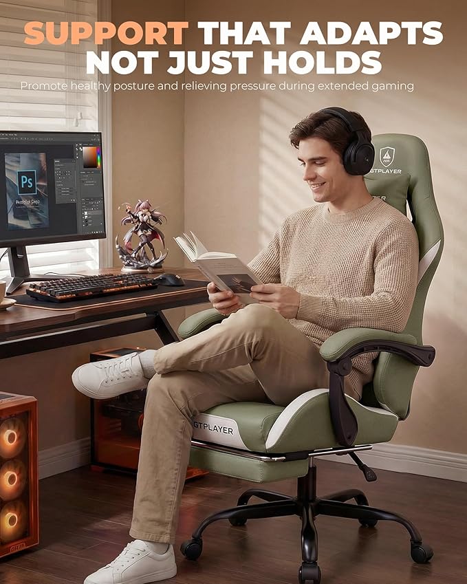 GTPLAYER Gaming Chair with Foot Rest & Pocket Spring Cushion, Ergonomic High