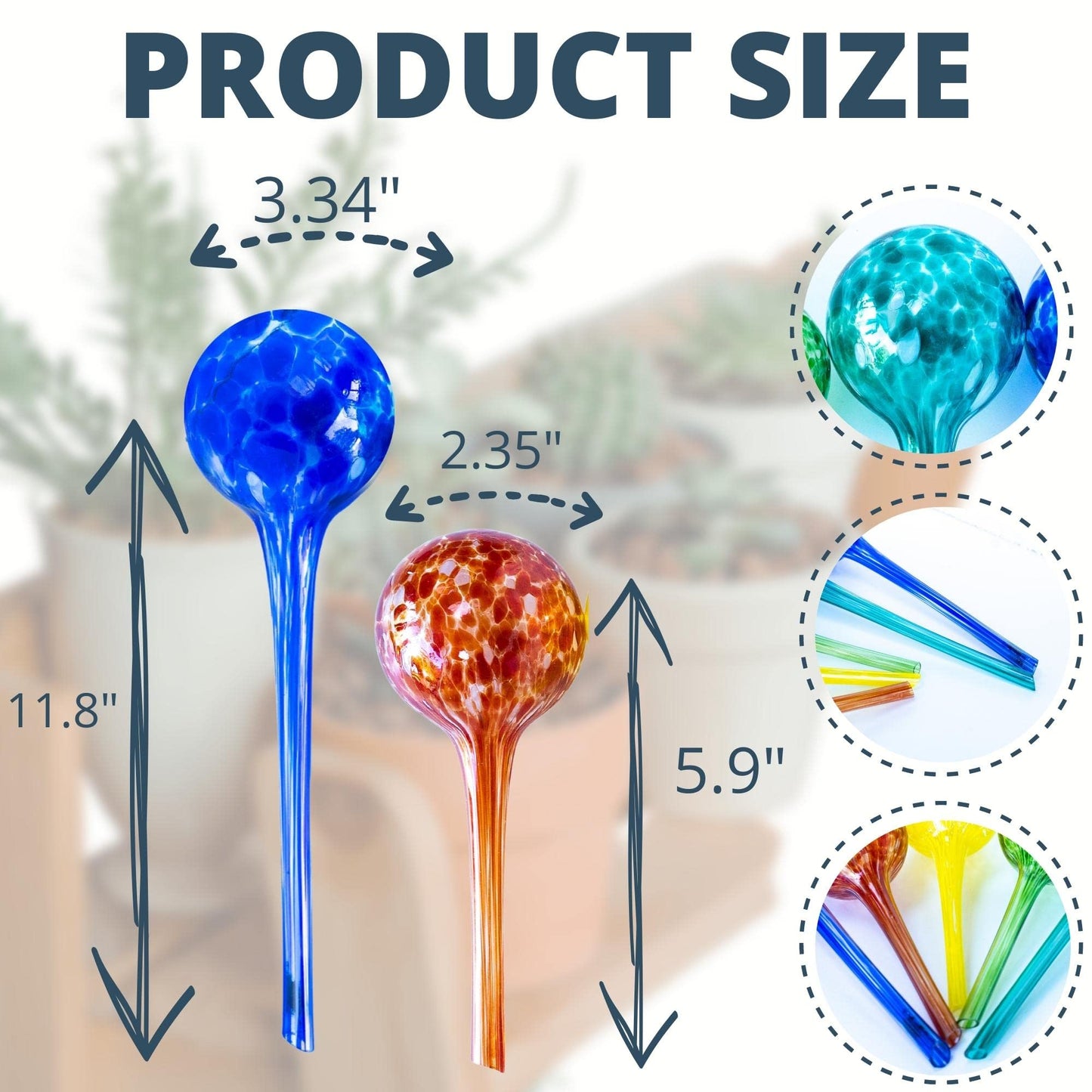 2 Large 3 Small Glass Plant Watering Globes - Plant Watering Devices - Plant Watering Bulbs - Self Watering Spikes - Self Watering Planter Insert - Free Moisture Meter Cotswold Homeware