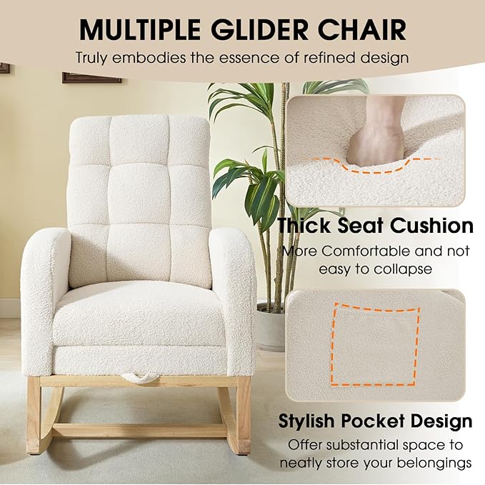NIOIIKIT Modern Nursery Rocking Chair, Teddy Upholstered Rocking Chair