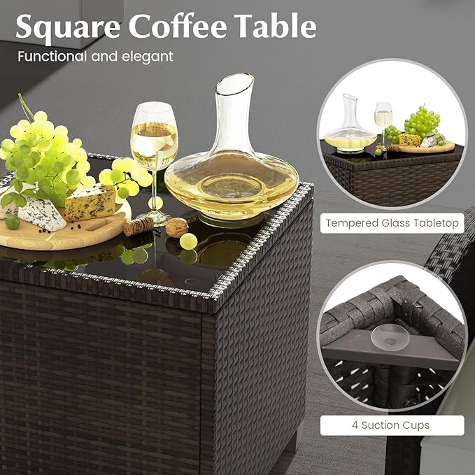 Tangkula 5 Pieces Patio Conversation Set, PE Wicker Outdoor Furniture Set
