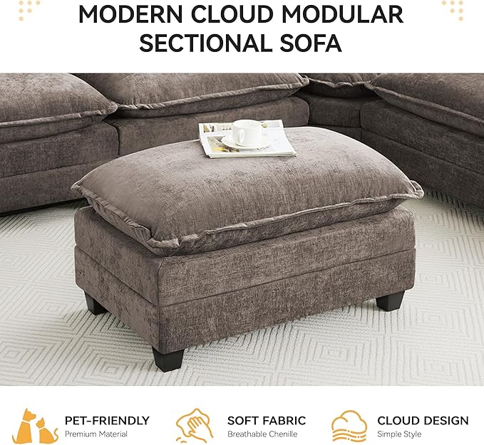 35‘’ Modern Chenille Cloud Sofa Ottoman, Rectangle Ottoman