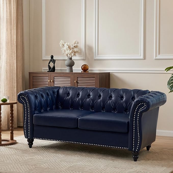 Mid-Century 2 Seater Sofa, Faux Leather Loveseat