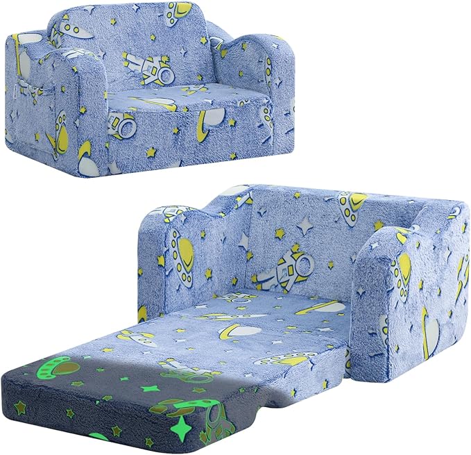 MeMoreCool Glowing Rocket Kids Chair, Glow-in-the-Dark Space Kids Couch