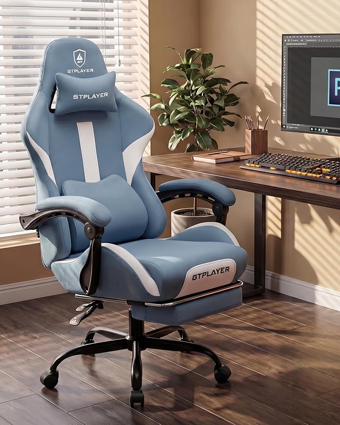 GTPLAYER Gaming Chair with Foot Rest & Pocket Spring Cushion, Ergonomic High