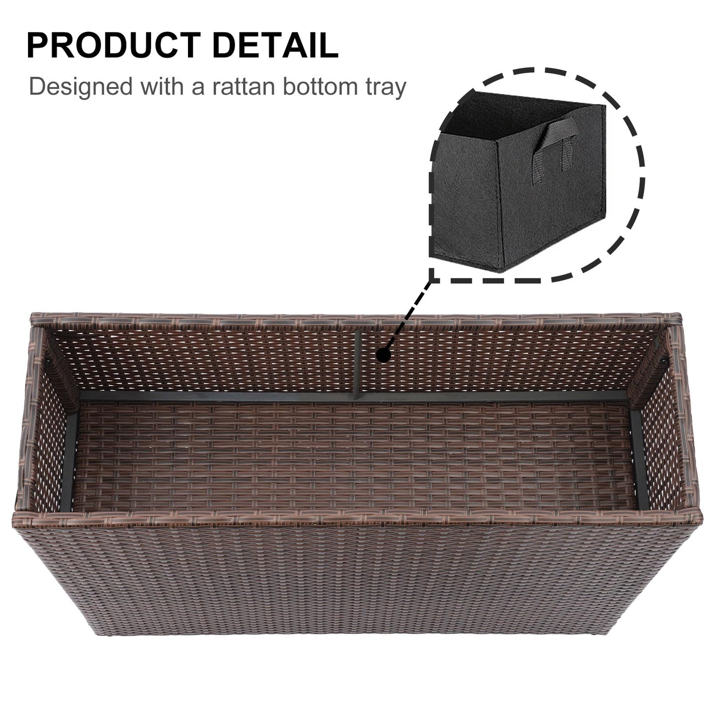SUNNYPARK Tall Rectangular Planter with Removable Liner, All-Weather PE Rattan Large Modern Planters Indoor Outdoor Flower Plant Pots Garden Box Patio Yard Front Porch Deck