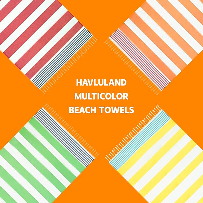 HAVLULAND Turkish Beach Towels, Oversized 40"x72" Turkish Bath Towel, Highly Absorbent Quick Dry Sand Free Beach Towels for Beach Pool Spa Gym Yoga Travel Camping Picnic Blanket - Orange/Fuchsia