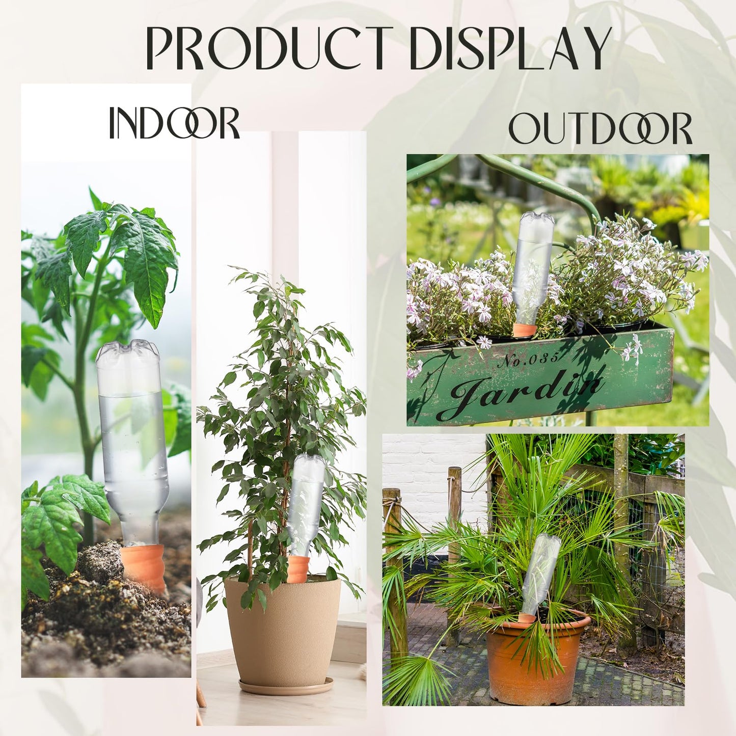 Baderke 6 Sets Plant Watering Stake Devices Include Terracotta Self Watering Spikes and 500 ml Plastic Wine Bottles for Vacation Indoor Outdoor Plant