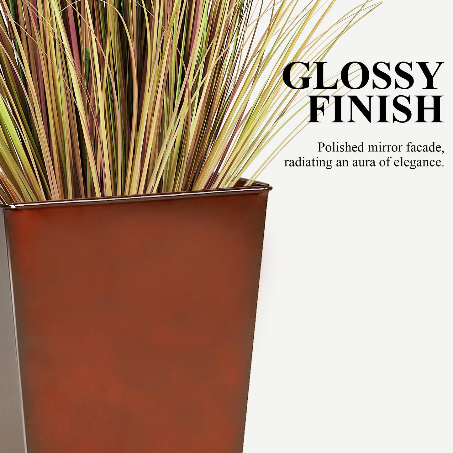 Worth Garden 25" Large Metal Glazed Planter Set of 2, Luxurious Glossy Finish Red Tall Square Tapered Steel Plant Pots, Decor Flower Pot Indoor & Outdoor, Drainage Hole & Dual-Purpose Plant Saucer