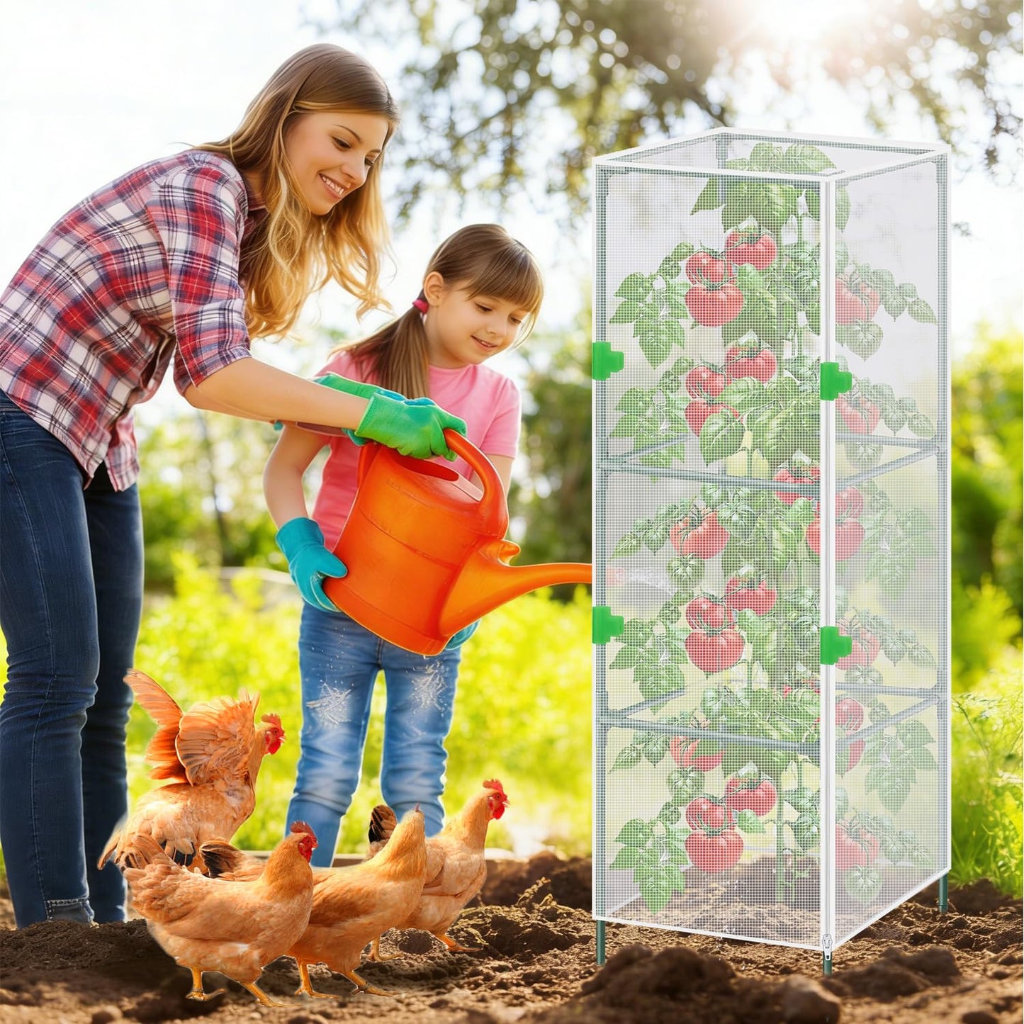 3Pack Garden Bird Netting Plant Cover for Square Tomato Cage,59"x17.7" Insect Bird Barrier Tomato Cage Net with Zipper&12pcs Clips,Tomato Trellis Netting Protection Mesh Cover for Protecting Plants