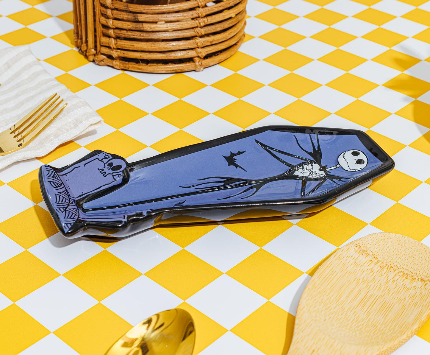 Silver Buffalo Disney Tim Burton's The Nightmare Before Christmas Featuring Jack Skellington Pumpkin King Coffin Shaped Sculpted Ceramic Spoon Rest