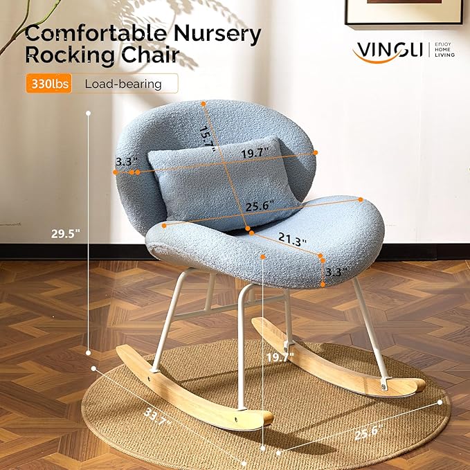 VINGLI 25.6" Extra Wide Criss Cross Nursery Rocking Chair, Cute Curved 115°