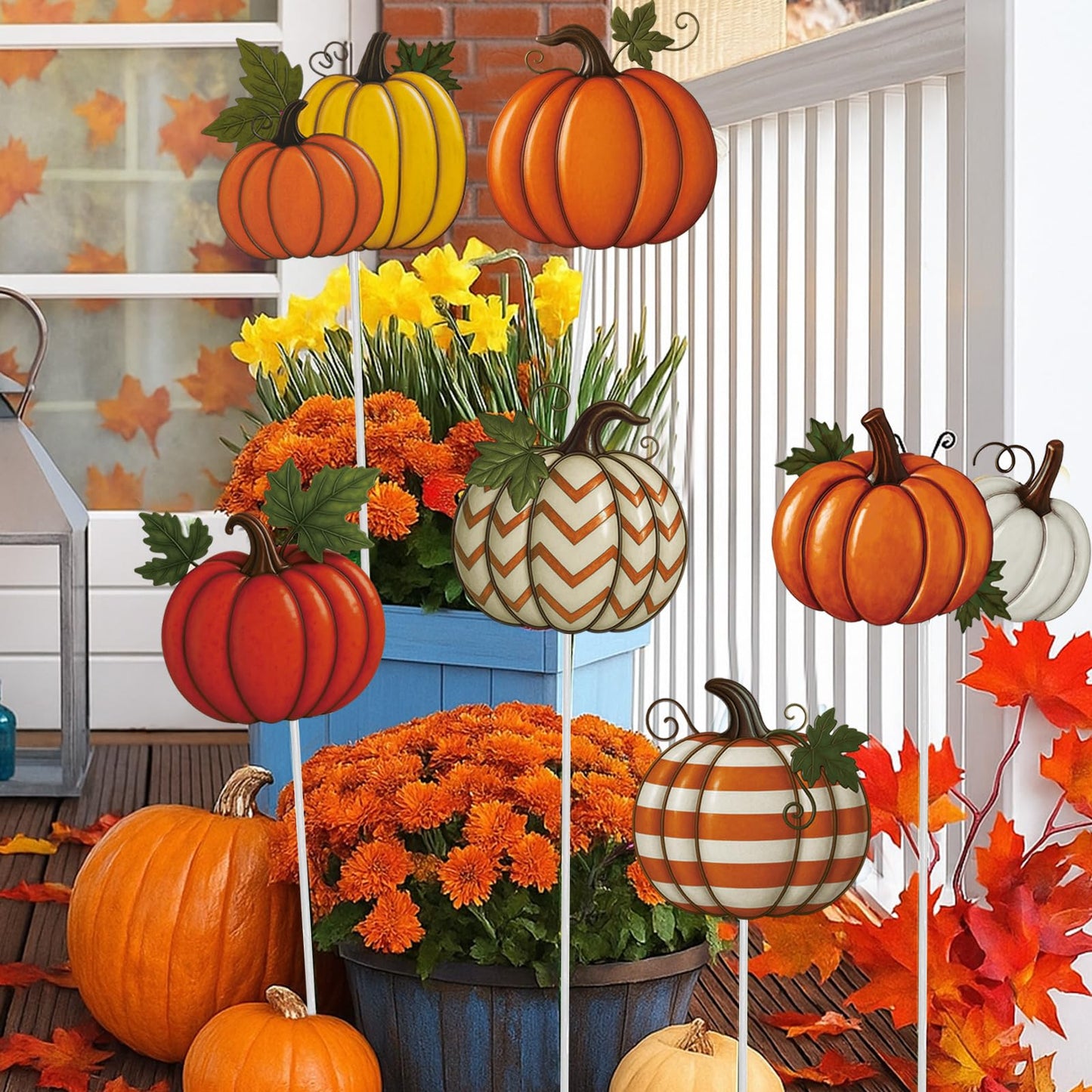 Shimeyao 6 Pcs Metal Fall Pumpkin Garden Stakes Harvest Metal Garden Signs 12 Inch Pumpkin Autumn Yard Stakes Outdoor Decor for Thanksgiving Home Lawn Porch Holiday Front Backyard