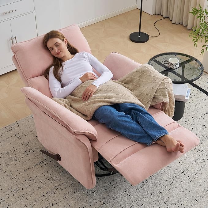 Rocking Chair Nursery with Adjustable Headrest, Manual Swivel Rocker Recliner