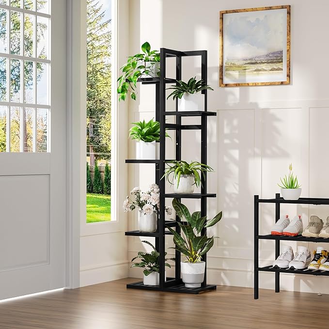 ROMGUAR CRAFT 6 Tier Bamboo Plant Stand Indoor, Wood Tall Flower Holder Corner