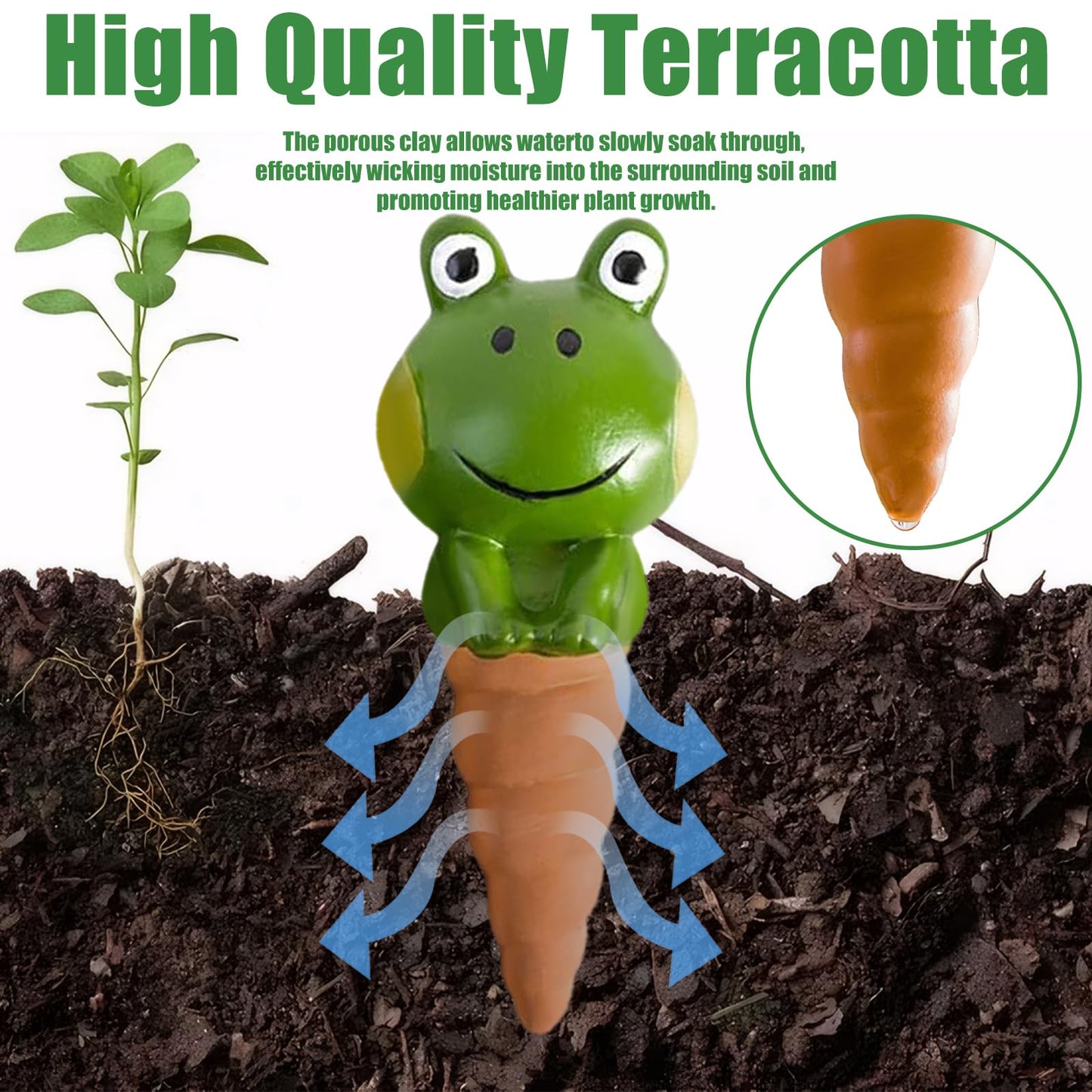 4PCS Terracotta Self Watering Spikes, Frog Shaped Self Watering Globes, Slow Release Self Watering Planter Insert, Plant Watering Globes for Indoor and Outdoor Plants