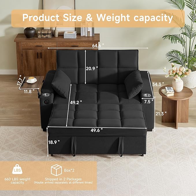 Auvsoce 65" Sleeper Sofa Bed Loveseat, Convertible Couch