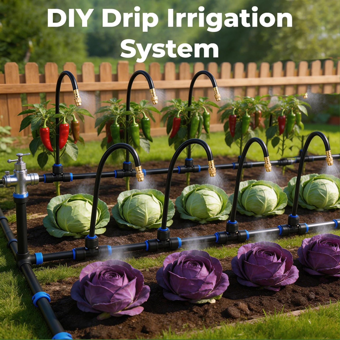 Misting Drip Irrigation System for Garden: 33FT Automatic Kit Part with Sprinkler Mister 1/4" Tubing Hose for Water Raised Bed Plant Outdoor Greenhouse Lawn Flower Potted