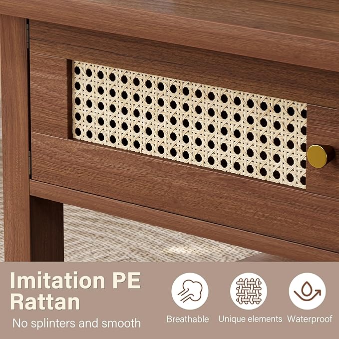 LVB Rattan Coffee Table, Boho Wood Living Room Table