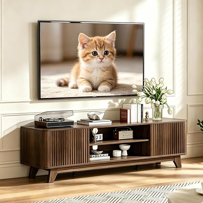 VINGLI 58.6" TV Stand up for 70 Inch TV, Mid Century Entertainment Center