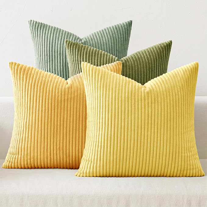 MIULEE Boho Farmhouse Yellow Green Throw Pillow Covers 18x18 Inch Set of 4