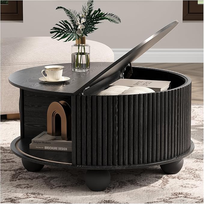 JOINICE Black Round Coffee Table
