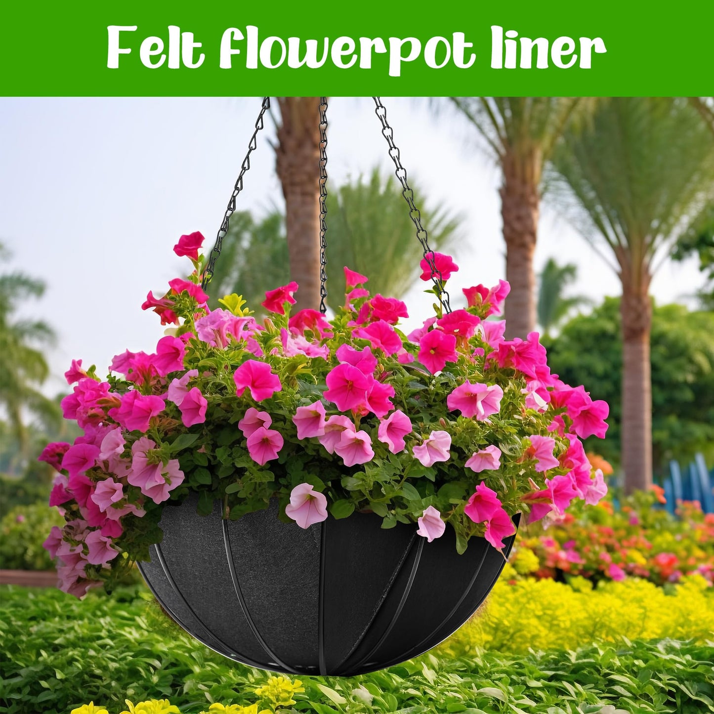 Adnee 4 Pcs 16 Inch Fabric Planter Basket Liner-Felt Flower Pot Liners-Hanging Plant Basket Fiber Insert for Garden Wall Hanging Planter Flower Vegetables(Round)
