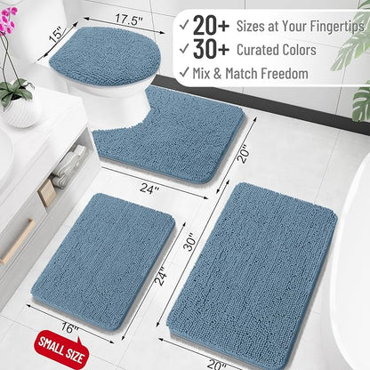 OLANLY Large Bathroom Rugs 59x35, Extra Soft Absorbent Chenille Bath Rugs, Rubber Backing Quick Dry, Machine Washable Bath Mats for Bathroom Floor, Tub and Shower, Home Decor Accessories, Airy Blue